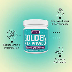 Organic Turmeric Powder, Golden Milk Immunity Aid Drink, Superfood Blend Black Pepper, Curcumin, Cinnamon, Cardamom, Vitamins C, D, B6, B12, Zinc, Golden Milk Latte Immune Support Drink, 180 Servings