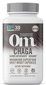 Om Mushroom Superfood Chaga Mushroom Capsules Superfood Supplement, 90 Count, 30 Days, US Grown, Sacred Antioxidants & Immune Support, Superfood Mushroom Supplement