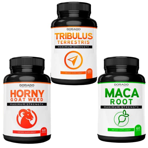 Tribulus Terrestris for Men & Women - 15,000mg Extract Equivalent,120 Capsules - Maca Root Capsules for Men & Women - 15,000mg Extract Equivalent, 60 plus - Horny Goat Weed for Men and Women - [1590mg