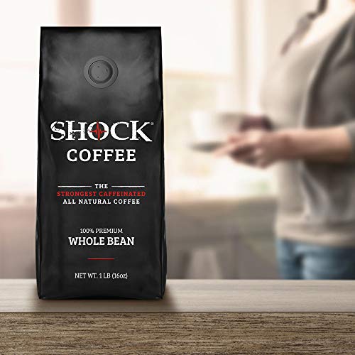 Shock Coffee Whole Bean. The Strongest Caffeinated All Natural Coffee, Up to 50% More Caffeine than Regular Coffee, 1 pound