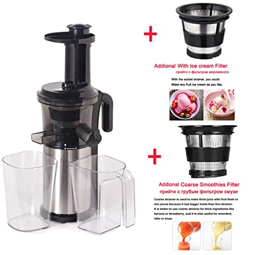 ZPDD 200W 40RPM Stainless Steel Masticating Slow Auger Juicer Fruit and Vegetable Juice Extractor Compact Cold Press Juice (Size : with 3 Strainers)