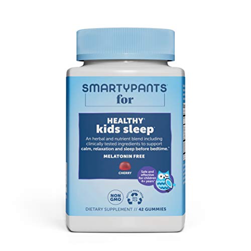 SmartyPants Kids Sleep Gummies: Melatonin FREE; Magnesium for Nervous System Support; L-Theanine for Relaxation; Saffron for Sleep Support, Chamomile & Lemon Balm, Cherry flavor, 42 Ct (21 Day Supply)