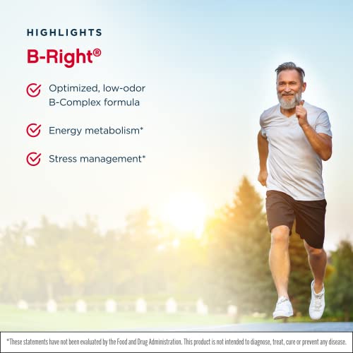 Jarrow Formulas B-Right - 100 Veggie Caps - Low-Odor Vitamin B-Complex Formula - Energy & Metabolism Support - Promotes Brain, Heart & Cardiovascular Health - 100 Servings