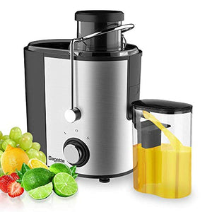 Bagotte Compact Juice Extractor Fruit and Vegetable Juice Machine Wide Mouth Centrifugal Juicer, Easy Clean Juicer, Stainless Steel, Dual-Speed, 400w, BPA-Free