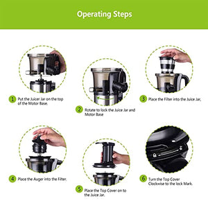 QXWJ 200W 40RPM Stainless Steel Masticating Slow Auger Juicer,220V Fruit and Vegetable Juice Extractor Compact Cold Press Juicer Machine