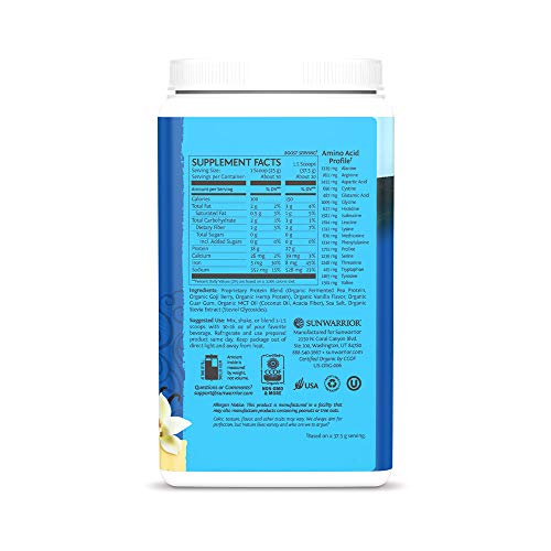 Sunwarrior Warrior Blend - Organic Vegan Plant Protein Powder with BCAAs and Pea Protein - Dairy Free, Gluten Free, Soy Free, Non- GMO, Plant Based Protein Powder, Sugar Free and Keto Friendly