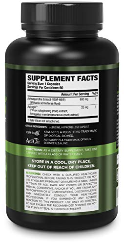 Ashwagandha Root Extract (KSM-66 Ashwagandha) w/ 5% Withanolides - Supplement for Natural Stress Relief, Cognitive Function, Vitality, and Mood Support - 60 Veggie Capsules