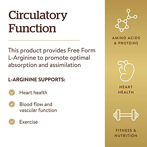 Solgar L-Arginine 1000 mg, 90 Tablets - Supports Blood Flow & Heart Health - Nitric Oxide Stimulator - Supports Active Lifestyles - Non-GMO, Vegan, Gluten Free, Dairy Free, Kosher - 90 Servings
