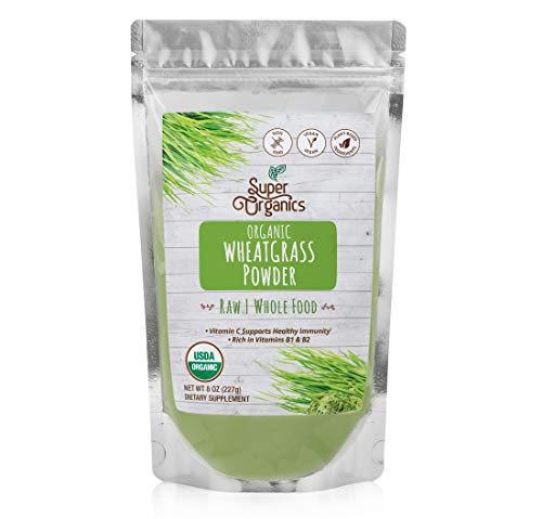 Super Organics Wheatgrass Powder | Rich in Vitamins B1 & B2 | Organic Superfood Powder | Raw Superfoods | Whole Food Supplement – Vegan & Non-GMO, 8 oz