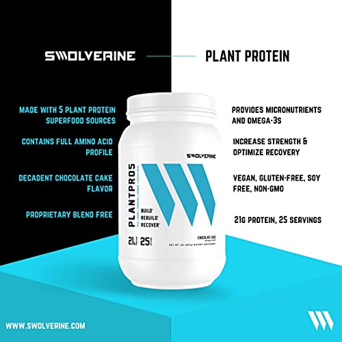 Plant Protein | 100% Vegan, Plant-Based Protein Powder, Pea Protein, Hemp Protein, Sacha Inchi, Pumpkin Seed, Quinoa, 21G Protein, 25 Servings Chocolate Cake Flavor