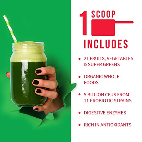 GoBiotix Greens N' Reds Superfood Powder | Non-GMO + Vegan | Probiotics + Enzymes + Organic Whole Foods | Sugar Free + Gluten Free Fruit + Veggie Supplement (Pomegranate Raspberry, 30 Servings)