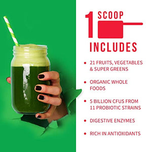 GoBiotix Greens N' Reds Superfood Powder | Non-GMO + Vegan | Probiotics + Enzymes + Organic Whole Foods | Sugar Free + Gluten Free Fruit + Veggie Supplement (Pomegranate Raspberry, 30 Servings)