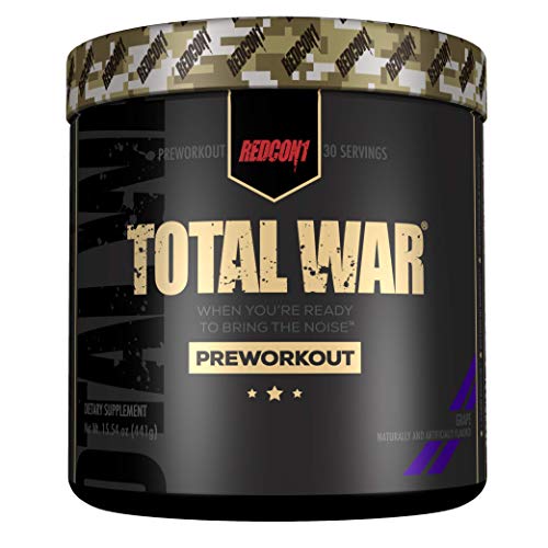 Redcon1 Total War Preworkout - 30 Servings, Boost Energy, Increase Endurance and Focus, Beta-Alanine, Caffeine (Grape)