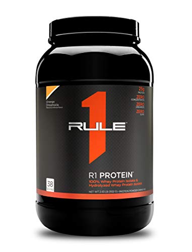 Rule One Proteins, R1 Protein - Orange Dreamsicle, 25g Fast-Acting, Super-Pure 100% Isolate and Hydrolysate Protein Powder with 6g BCAAs for Muscle Growth and Recovery, 2.5 Pounds, 38 Servings