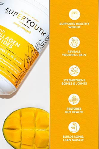 Super Youth Collagen Powder, Orange Pineapple, 5 Types of Collagen Peptides: I, II, III, V, & X, Youthfulness, Digestive Health, Healthy Bones & Joints, Hair, Skin, & Nail Vitality, 56 Servings