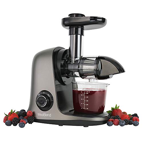 West Bend Juicer Cold Press Masticating Extractor Machine Features Quiet Motor Anti-Clog Reverse Function Nutrient Preserving For Juicing Fruits Vegetables and All Greens, 150-Watts, Silver