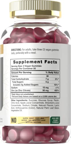 Zinc 50mg Gummies | 150 Count | Vegan, Non-GMO and Gluten Free Formula | Zinc Citrate Dietary Supplement | by Carlyle