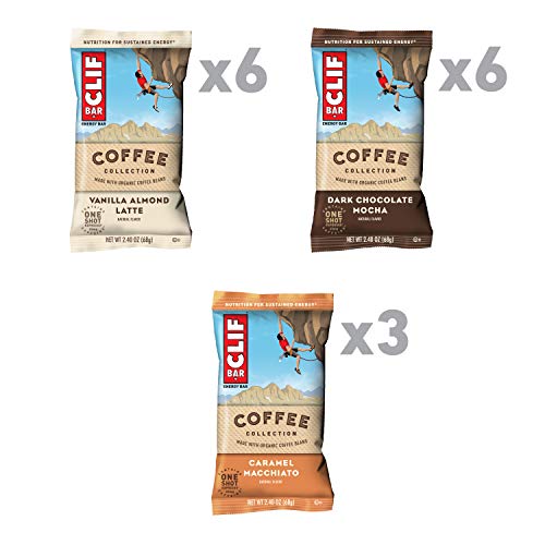 CLIF BARS with 1 Shot of Espresso - Energy Bars - Coffee Collection Variety Pack - 65 mgs of Caffeine Per Bar - Made with Organic Oats - Plant Based Food- Kosher (2.4 Ounce Breakfast Bars, 15 Count)