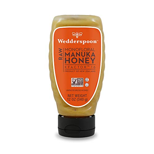 Wedderspoon Raw Manuka Honey, Unpasteurized, Genuine New Zealand Honey, Multi-Functional, Non-GMO Superfood, Convenient Squeeze Bottle, KFactor 16, 12 Ounce