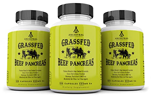 Ancestral Supplements Grass Fed Pancreas — Digestive, Proteolytic Enzymes (Including Trypsin) and Pancreatic Support (180 Capsules)