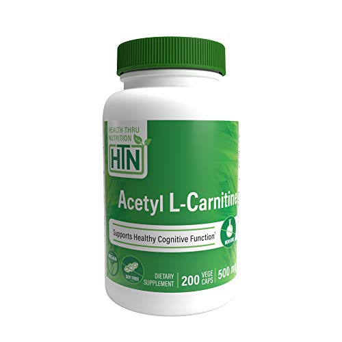 Acetyl L-carnitine 500mg 200 Capsules Vegan Non GMO and Free from Common excipients Such as Magnesium Stearate and Silica by Health Thru Nutrition