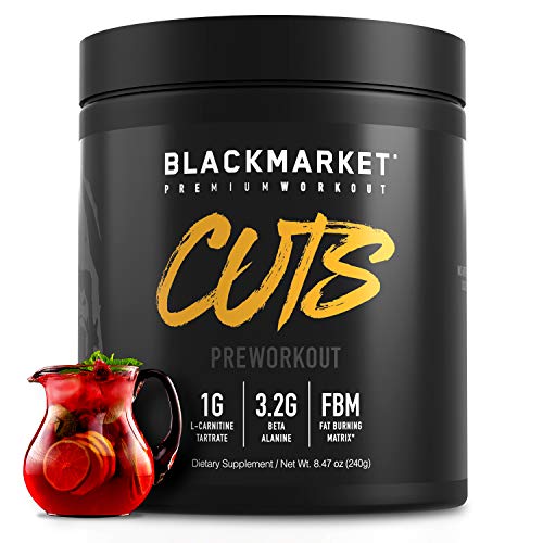 BLACKMARKET CUTS Thermogenic Pre Workout - Preworkout Energy Drink for Men and Women 30 Servings of Fruit Punch Flavor - Creatine Free Pre-Workout Drink Powder