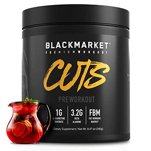 BLACKMARKET CUTS Thermogenic Pre Workout - Preworkout Energy Drink for Men and Women 30 Servings of Fruit Punch Flavor - Creatine Free Pre-Workout Drink Powder