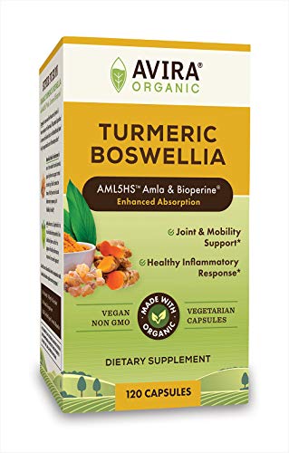 Avira Organic Turmeric Boswellia - Super Fusion with Amla, Curcumin, Bioperine, Traditional Joint Care Blend with Guggulu, Ashwagandha and Ginger Known to Support Joint and Mobility Health, Non-GMO