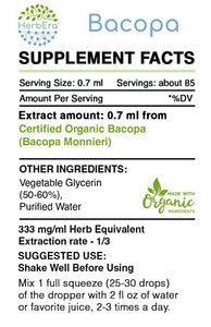 Bacopa B60 Alcohol-Free Herbal Extract Tincture, Super-Concentrated Organic Bacopa (Bacopa Monnieri) Dried Herb 2 fl oz