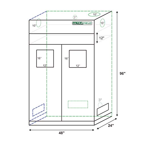ULTRA YIELD 24"x48"x84" + 12" Extension Grow Tent - 1680D Mylar Professional Indoor Growing Tents - Use for Hydroponics Growing System - 2x4