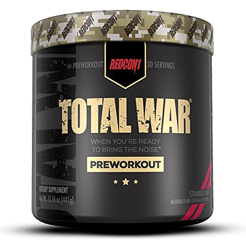 Redcon1 Total War Preworkout - Boost Energy, Increase Endurance and Focus, Beta-Alanine, 350mg Caffeine, Citrulline Malate, Nitric Oxide Booster - Keto Friendly (Strawberry Kiwi)