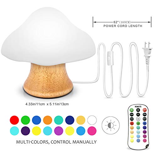 Children's Night Light ANGTUO Wooden Mushroom Lamp Silicone LED Bedside Nursery for Baby Breastfeeding Kids Bedroom - 16 Color Changing - 4 Brightness - 4 Light Mode Control by Remote. New Style