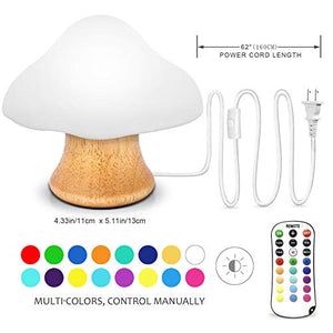 Children's Night Light ANGTUO Wooden Mushroom Lamp Silicone LED Bedside Nursery for Baby Breastfeeding Kids Bedroom - 16 Color Changing - 4 Brightness - 4 Light Mode Control by Remote. New Style