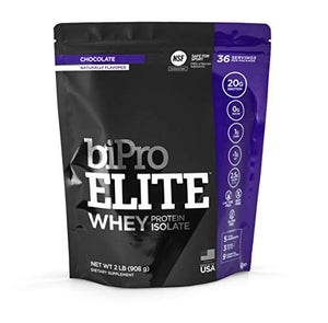 BiPro Elite 100% Whey Protein Powder Isolate for High-Intensity Fitness, Chocolate, 2 Pounds - Approved for Sport, Sugar Free, Suitable for Lactose Intolerance, Gluten Free