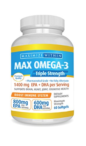 Max Omega 3 Fish Oil Pills - Triple Strength Fish Oil Supplement (2000 mg Total Omega 3 Fatty Acids: 600mg DHA + 800 mg EPA per Serving)