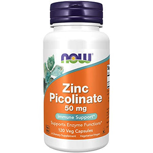 NOW Supplements, Zinc Picolinate 50 mg, Supports Enzyme Functions, Immune Support, 120 Veg Capsules