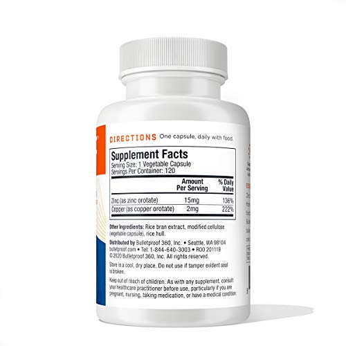 Bulletproof Zinc with Copper Capsules, 120 Count, Minerals and Antioxidant Supplement for Immunity and Mood