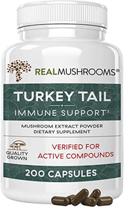 Real Mushrooms Turkey Tail Mushroom Supplements for Immune Support, Wellness, Vitality | Vegan, Non-GMO Turkey Tail Capsules (200 Capsules / 100 Day Supply)