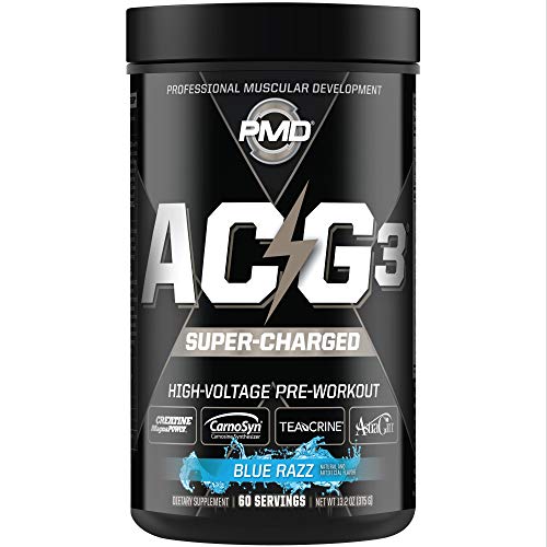 PMD Sports ACG3 Supercharged - Pre Workout - Powerful Strength, High Energy, Maximize Mental Focus, Endurance and Optimum Workout Performance for Men and Women - Blue Razz (60 Servings)