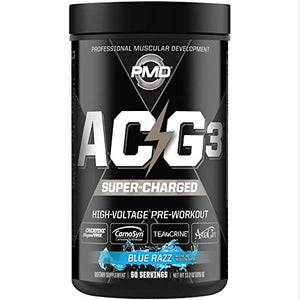 PMD Sports ACG3 Supercharged - Pre Workout - Powerful Strength, High Energy, Maximize Mental Focus, Endurance and Optimum Workout Performance for Men and Women - Blue Razz (60 Servings)