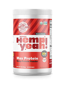 Manitoba Harvest Hemp Yeah! Organic Max Protein Powder, Unsweetened, 16oz; with 20g protein and 4.5g Omegas 3&6 per Serving, Keto-Friendly, Preservative Free, Non-GMO