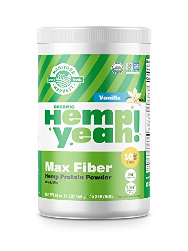 Manitoba Harvest Hemp Yeah! Organic Max Fiber Protein Powder, Vanilla, 16oz; with 10g of Fiber, 9g Protein and 1.9g Omegas 3&6 per Serving, Preservative Free, Non-GMO