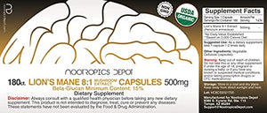 Lions Mane Mushroom Capsules | 8:1 Whole Fruiting Body Dual Extract | 500mg | 180 Count | Hericium erinaceus