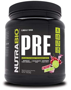 NutraBio PRE Workout Powder - Sustained Energy, Mental Focus, Endurance - Clinically Dosed Formula - Beta Alanine, Creatine, Caffeine, Electrolytes - 20 Servings - Cherry Limeade