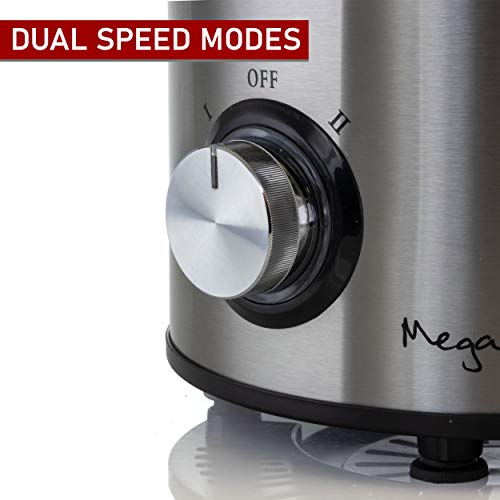 Megachef Wide Mouth Extractor Juice Machine with Dual Speed Centrifugal Stainless Steel Juicer, 3.5 Cup, Chrome Silver