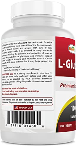 Best Naturals L-Glutamine 1000 mg 180 Tablets (180 Count (Pack of 2))