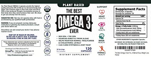 The Very Best Vegan Omega 3 Supplement - 120 Capsules - Vegan Algae Omega 3 Supplement Alternative - Plant Based Fish Oil Alternative- DHA & EPA Supplement - Made in The USA - Heart Stress Relief
