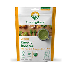 Amazing Grass Energy Booster: Energy Greens Powder, Maca, Cordyceps & Chaga, Smoothie Booster with Vitamin B, 30 Servings