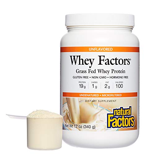 Whey Factors by Natural Factors, Grass Fed Whey Protein Concentrate, Supports Muscle Development and Immune Health, Gluten Free, Unflavored, 12 oz (13 servings)