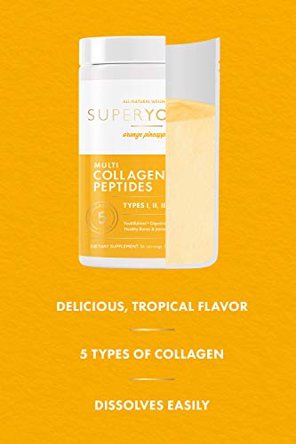 Super Youth Collagen Powder, Orange Pineapple, 5 Types of Collagen Peptides: I, II, III, V, & X, Youthfulness, Digestive Health, Healthy Bones & Joints, Hair, Skin, & Nail Vitality, 56 Servings